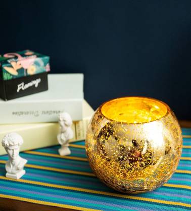 VoiDrop Mercury Glass Tealight Candle Holder Ice Cracked Glass Bowl Candle Holder Glass 1 - Cup Tealight Holder