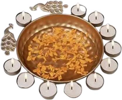 KGN Decorative Round Peacock Shape Urli Bowl for Home Beautiful Handcrafted Iron Tealight Holder