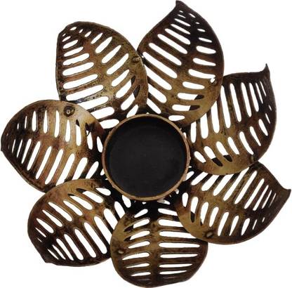 Vandana Collection Lotus Tea Light Candle Holder, Gold Finish, Leaf Design Iron 1 - Cup Tealight Holder