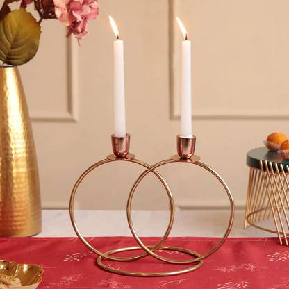 AZIZ UNIVERSAL Gold Ring Metal Candle Holder Home Deore Table Gold Plated Iron Candle Holder