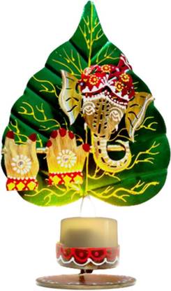Vandana Collection Ganpati On Peepal Leaf Tea Light Candle Holder, Iron 1 - Cup Tealight Holder