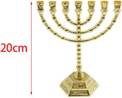 Lyla Candle Holder Menorah with 7 Branches 7.9" Height Metal Candlesticks Aureate Polyester Candle Holder