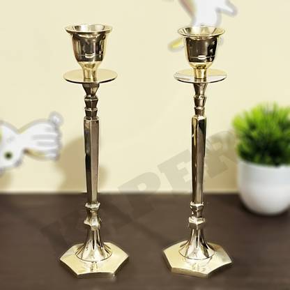 KAPER Decorative Antique Candle Stand for Dining & Tealight Display Brass 2 - Cup Candle Holder Set