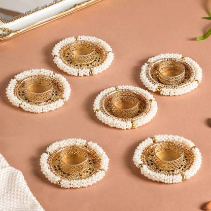 Nestasia Pearl Tealight Candle Holder Set of 6 Iron Candle Holder Set