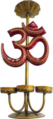 Aum Symbol T-Light Candle Holder, Metal Stand with 4 Diyas 34 cm Religious Idol & Figurine