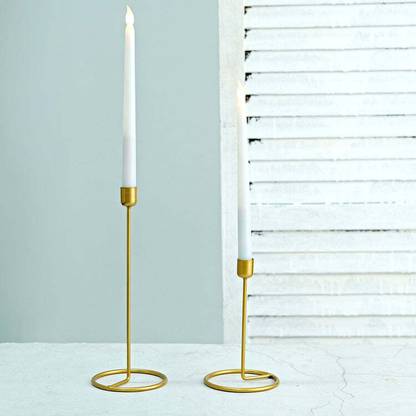 bhhandicrafts ( Pack Of 2 ) Golden Iron Tealight Candle Holder Stand Diwali Table Candle Items Iron 2 - Cup Candle Holder Set