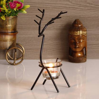 eCraftIndia Deer with Glass Iron Tealight Holder