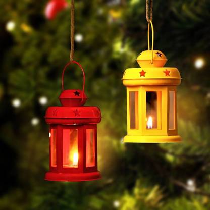 TIED RIBBONS Tea Light Candle Holder Lantern for Diwali, Christmas, Home Decoration Iron 2 - Cup Tealight Holder Set