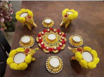 NuttsStore Tea Light Rangoli Set Wool Candle Holder Set