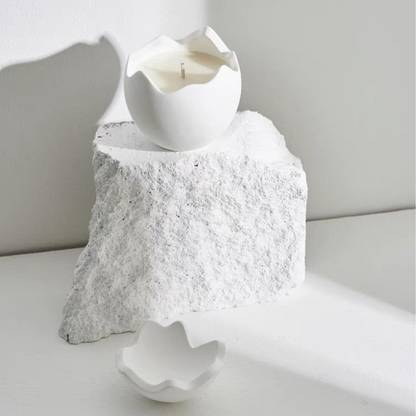 Lyla Gypsum Cracked Eggshell Design Candle Jar Container with Candle Multi Use Polyester Candle Holder