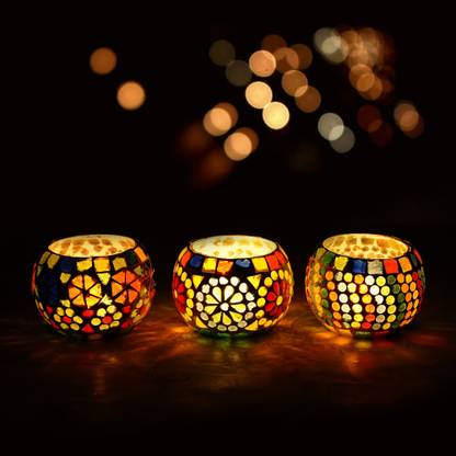 eCraftIndia Glass 3 - Cup Tealight Holder Set