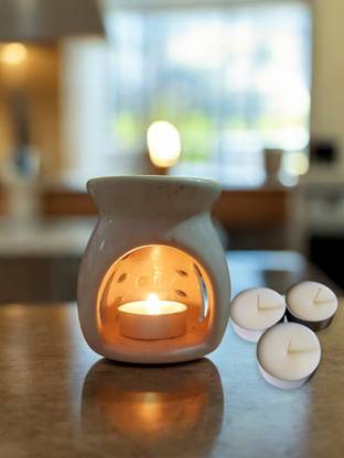 SriMaa Ventures Ceramic tealight Holder | Aroma Oil diffuser with 3 Candle for Home Office Ceramic 3 - Cup Candle Holder