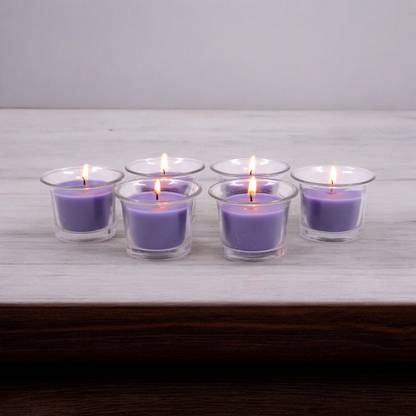 Hosley Highly Fragranced Lavender Filled Votive Glass Candles / Decoration Candles, Pack of 6, Purple Candle