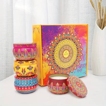 AuraDecor Moroccan Tin Candle Aromatherapy Gift Set, 4 Luxury Fragrances Candle