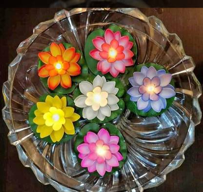 shubhdiya deco Multi Color Floating Lotus Flower Shape Tea Light Diya Candles for Diwali Candle Sponge 4 - Cup Tealight Holder Set