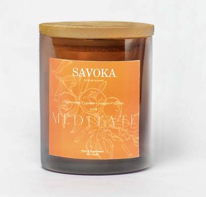 Savoka Premium Soy Wax Candle | 40 Hr Burn | Meditate | Cypress + Juniper + Citrus. Candle