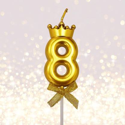 FLICK IN 8 Number Candle Gold Number Crown Candles for Anniversary 8th Birthday Candle Candle