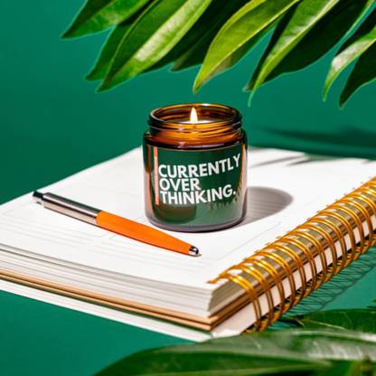 Aroma Essentials Lemongrass & Jasmine, Funny Quote- Currently Overthinking! 200gm Scented Soy Wax Candle