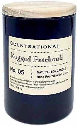Scentsational Rugged Patchouli Scented Natural Soy Candle in a Blue Jar Hand Poured Candle