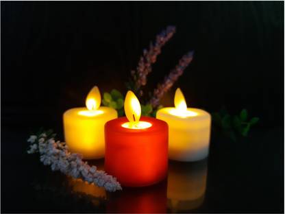AFTERSTITCH dancing flame led candle lights diya for home decoration ( Batteries Included ) set 3 color led candles flickering flame Candle