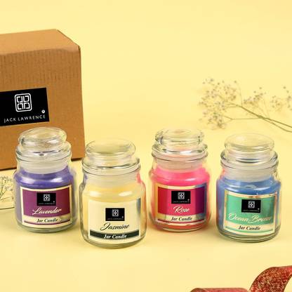 Jack Lawrence Scented Candl Wild and Calm Mind relaxing Candle Blue and Peach Pack of 4 Candle Candle
