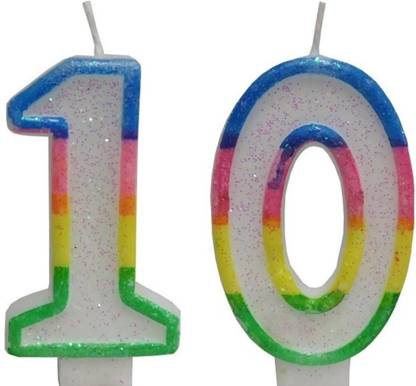 NandN Glitter Number Candle 10 with Rainbow Border for Birthday Party Cake Candle