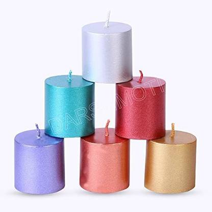 DARSHMOTI Metallic Mini Pillar Candles Pack of 6 Smokeless Unscented Metallic Mini Candle