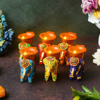 CW Dreamica Pack Of 6 Elephant Candle holders with Water Sensor Diya LED Tealight Candle