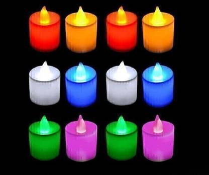 TrendShop 12 Flameless Tea Light LED Party Candles White Natural Flame Candle ( Pack of 12) Candle