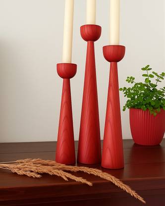 Soulwood by Nandika Set of 3 romance hot red color candlesticks holder, tall taper candle stand Candle