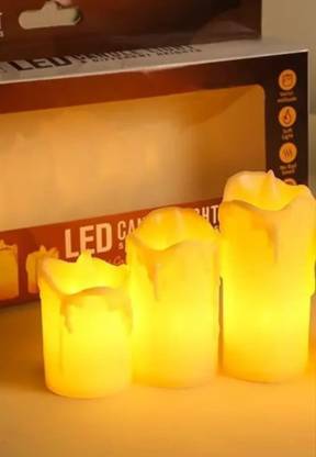 INFISPACE Big Size Battery Operated Glass Pillar Candle LED Light for Decoration Set of 3 Candle