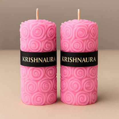 KRISHNAAURA PINK Scented Soy Wax Pillar Candle LONG BURING Ideal for Home Decor Candle