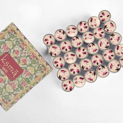 KSMA Gulkand Tea-Light Candles (Set of 30) Real Rose Leaf (Rose Scented) Candle
