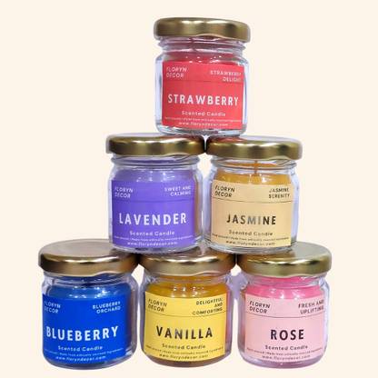 Floryn decor 6 Scented Candles For Home Decor in Small Glass Jars | Scented Candles Gift Set Candle