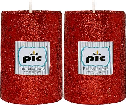 PIC Handmade Fresh Cut Roses Scented Decorative Red Glitter Pillar Candle Candle