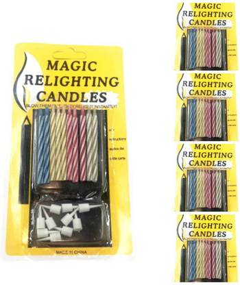 CICB Relighting Magical candles for Birthdayparty & Deocration(Multicolour Pack of 5) Candle