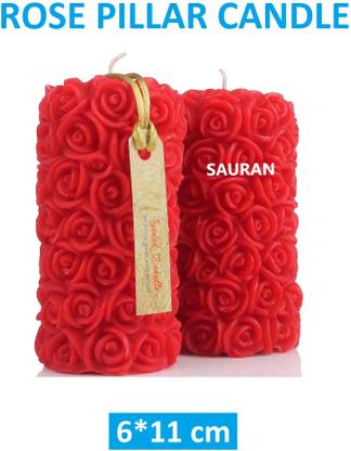 Sauran Pack of 2 Rose Pillar Candle