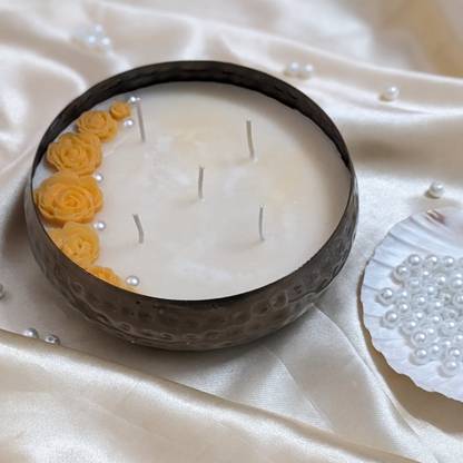 Infinite Ideations Urli Candle | 5.5 Inch | Soy Wax | 5 Wicks | Home Decor Candle | Rose Scented Candle