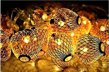 REPISH Warm White 10 LED 3 Meter Golden Metal Hanging Light for Diwali &Home Decoration Candle