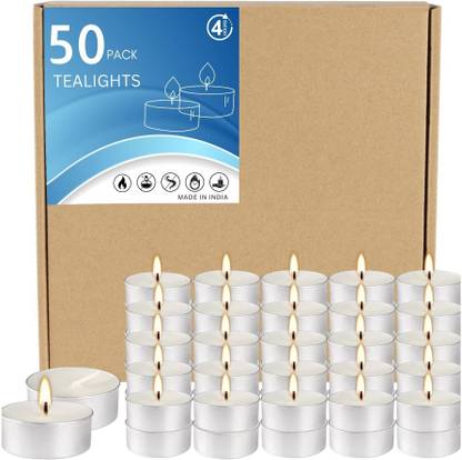 Aroma Essentials Tea Lights Candles 4 hour burn (50 Pack) - Unscented, Dripless Candle
