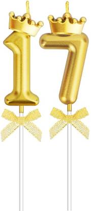 PopTheParty Seventeen Number Golden Birthday Candle for Cake Topper Candle