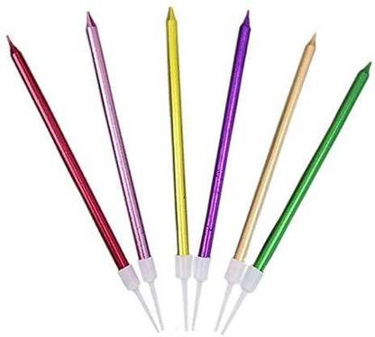 lalantopparties Birthday Cake Candles, Slim Metallic Long Candle 6pcs Pack of 2 Candle