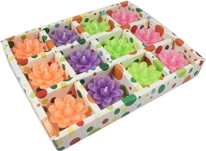 KAVTRON Multicolour Wax Flower Shape Floating Smokeless Tea Light Candles Set Of 12 Candle