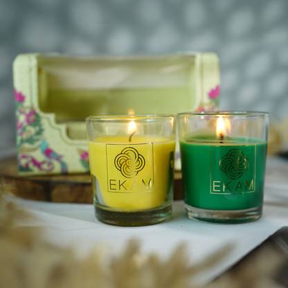 Ekam Pack of 2 Shot Glass Scented Candles, Lead-Free Wick Candle