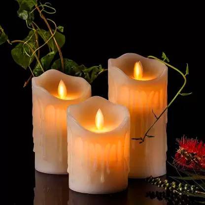 जॉनी बॉय Flameless LED Candle Light (Batteries Included) Pack of 3 Different Heights| मेणबत्ती