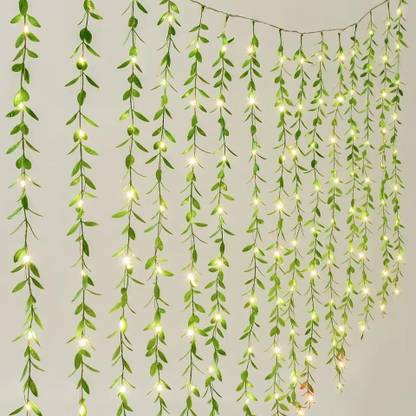 HumBiG ™Warm White Fake Greenery Garland Willow Leaves with Lights for Backdrop Candle