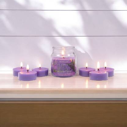 Hosley Lavender Fields Fragrance Jar with Scented Tealights|Burn Time 15 Hours Candle