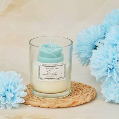 The Procure Store Rose Design Floral Scented Candle- Blue Candle