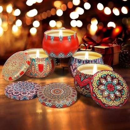 KRISHNA Color Candle Tins 4 Piece round Containers Candle with fragrance Containers Candle