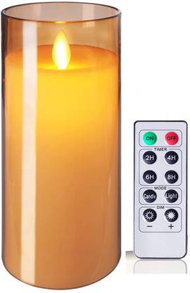 VEROX Flameless LED Acrylic Glass Candles Moving Flame Timer and Remote Controller Candle